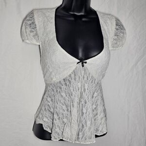 retro 90s white lace babydoll v neck coquette top